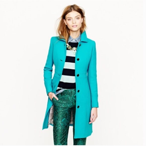 J. Crew EUC Lady Day Turquoise Coat 2P - Picture 2 of 8